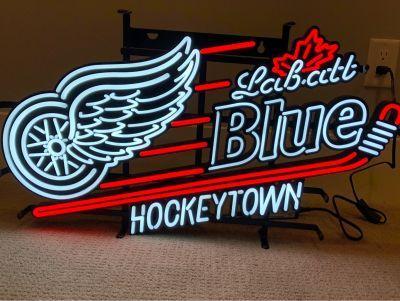 Detroit Red Wings Logo Neon Sign 20"x16" Light Lamp Beer Bar Room Decor Glass 