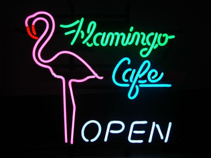 Custom Flamingo Cafe Open Neon Sign