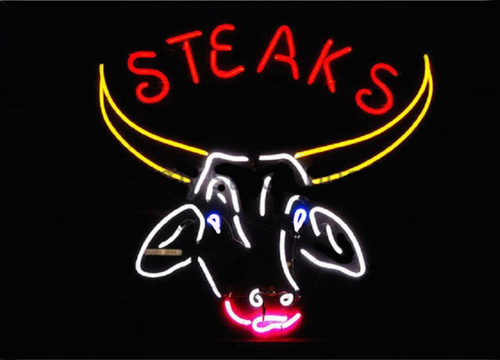 Custom Steaks Cow Neon Sign