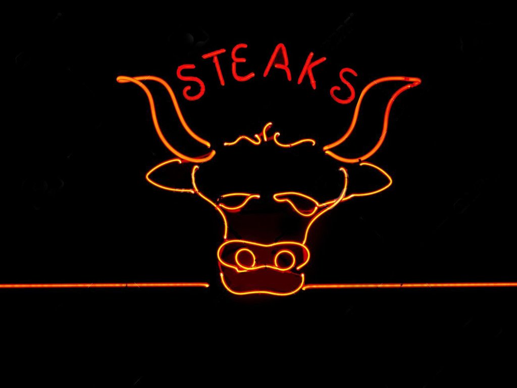 Custom Steaks Cow Neon Sign