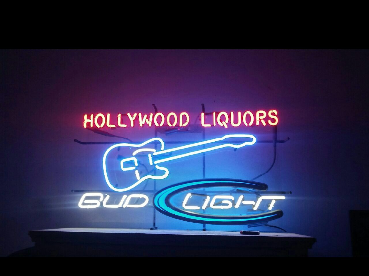 Custom Bud Light Hollywood Liquors Guitar Neon Sign Real Neon Light