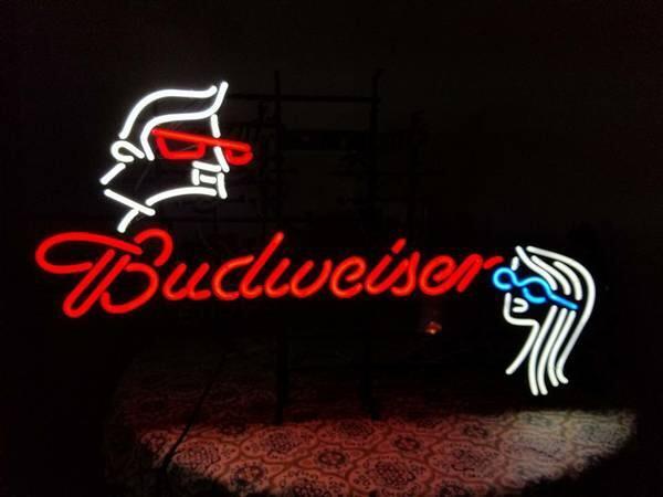 Custom Budweiser Girl and Man Neon Sign Real Neon Light